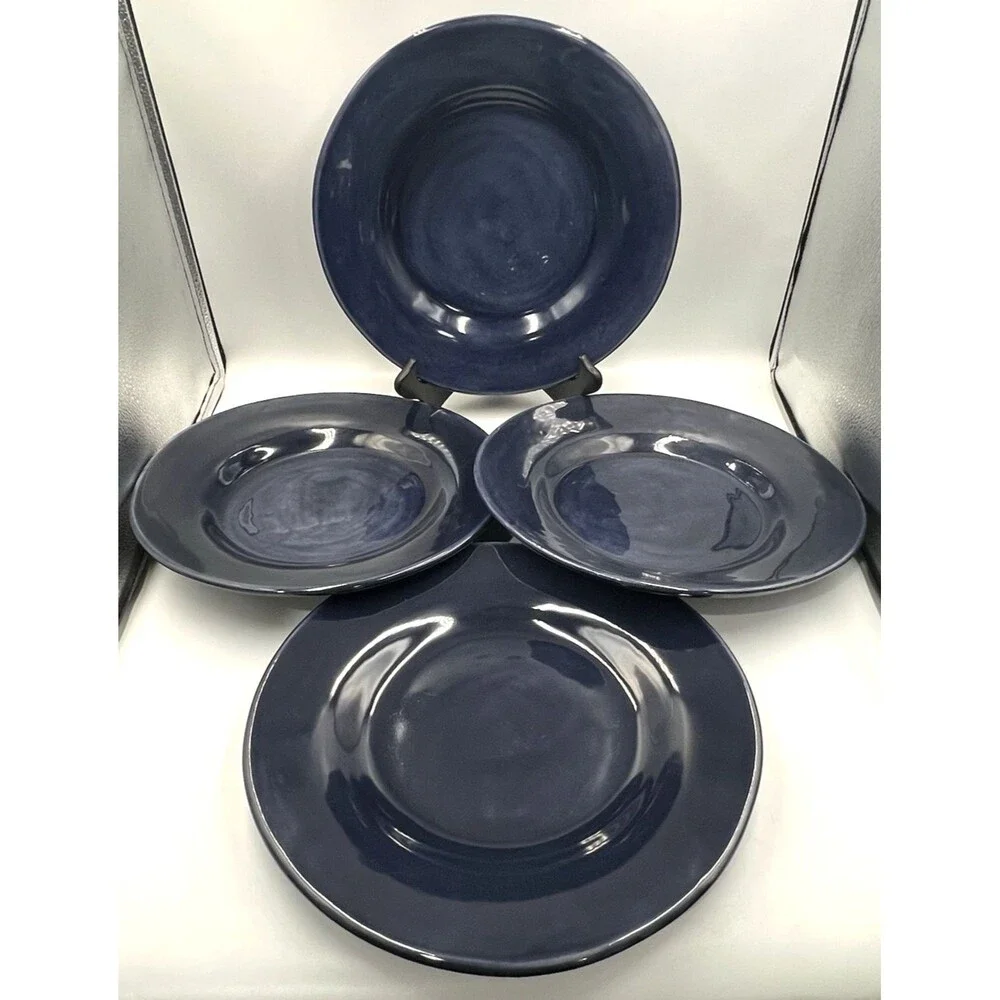 4 Dinner Plates Pottery Barn Sausalito Sapphire Blue Ceramic 12